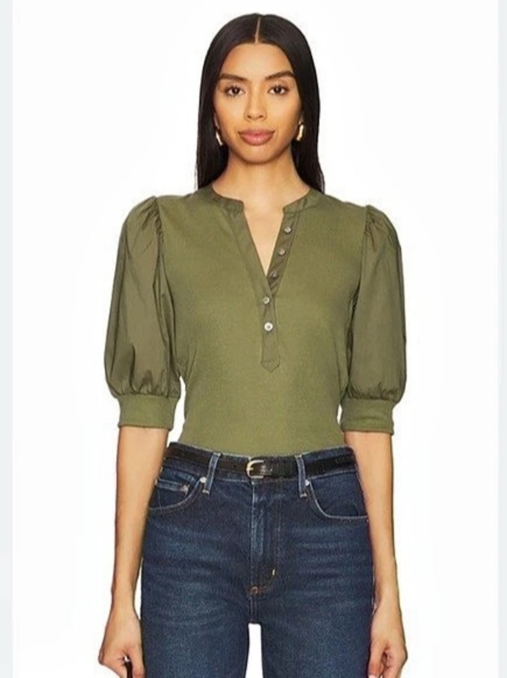 Veronica Beard Coralee Puff-Sleeve in Army